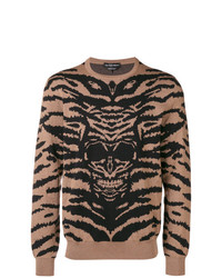 Мужской светло-коричневый свитер с круглым вырезом с леопардовым принтом от Alexander McQueen