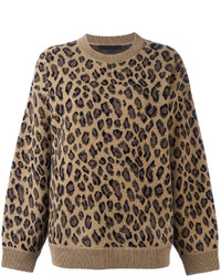 Женский светло-коричневый свитер с круглым вырезом с леопардовым принтом от Alexander Wang