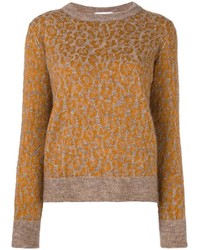 Женский светло-коричневый свитер с круглым вырезом с леопардовым принтом от Christian Wijnants