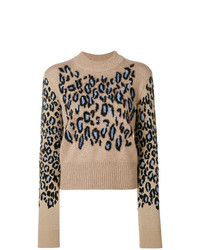 Женский светло-коричневый свитер с круглым вырезом с леопардовым принтом от Kenzo