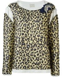 Женский светло-коричневый свитер с круглым вырезом с леопардовым принтом от Lanvin