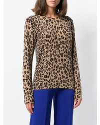 Женский светло-коричневый свитер с круглым вырезом с леопардовым принтом от P.A.R.O.S.H.