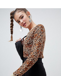 Женский светло-коричневый свитер с круглым вырезом с леопардовым принтом от Monki
