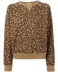 Женский светло-коричневый свитер с круглым вырезом с леопардовым принтом от Saint Laurent
