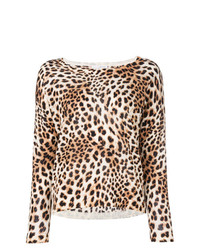 Женский светло-коричневый свитер с круглым вырезом с леопардовым принтом от Sottomettimi
