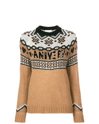 Женский светло-коричневый свитер с круглым вырезом с принтом от Aniye By