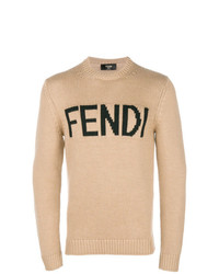 Мужской светло-коричневый свитер с круглым вырезом с принтом от Fendi