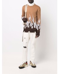 Мужской светло-коричневый свитер с круглым вырезом с принтом от Vision Of Super