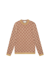 Женский светло-коричневый свитер с круглым вырезом с принтом от Gucci