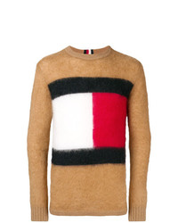 Мужской светло-коричневый свитер с круглым вырезом с принтом от Hilfiger Collection