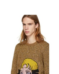 Мужской светло-коричневый свитер с круглым вырезом с принтом от Gucci