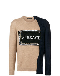 Мужской светло-коричневый свитер с круглым вырезом с принтом от Versace