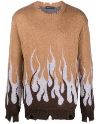 Мужской светло-коричневый свитер с круглым вырезом с принтом от Vision Of Super