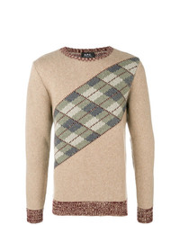 Мужской светло-коричневый свитер с круглым вырезом с ромбами от A.P.C.
