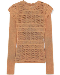 Светло-коричневый свитер с круглым вырезом с рюшами