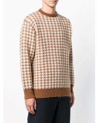Мужской светло-коричневый свитер с круглым вырезом с узором "гусиные лапки" от Maison Flaneur