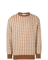 Мужской светло-коричневый свитер с круглым вырезом с узором "гусиные лапки" от Maison Flaneur