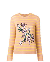Женский светло-коричневый свитер с круглым вырезом с цветочным принтом от Ermanno Scervino