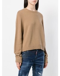 Женский светло-коричневый свитер с круглым вырезом от Dsquared2