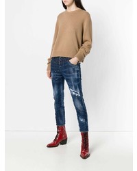 Женский светло-коричневый свитер с круглым вырезом от Dsquared2