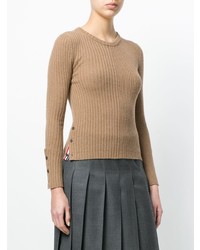 Женский светло-коричневый свитер с круглым вырезом от Thom Browne