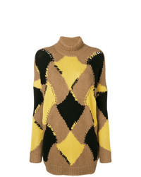 Светло-коричневый свободный свитер с геометрическим рисунком