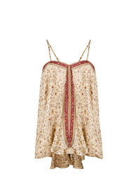 Светло-коричневый топ без рукавов с цветочным принтом