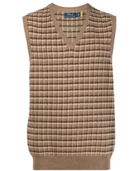 Светло-коричневый трикотажный жилет в шотландскую клетку