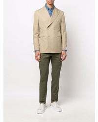 Мужской светло-коричневый хлопковый двубортный пиджак от Caruso