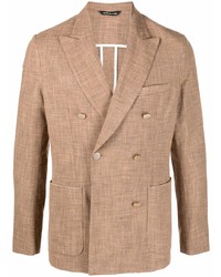 Мужской светло-коричневый хлопковый двубортный пиджак от Tonello
