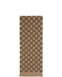 Мужской светло-коричневый шарф с принтом от Gucci
