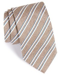 Светло-коричневый шелковый галстук в горизонтальную полоску