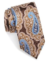 Светло-коричневый шелковый галстук с "огурцами"