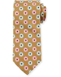 Светло-коричневый шелковый галстук с принтом