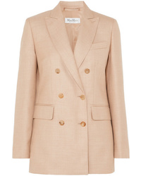 Светло-коричневый шелковый двубортный пиджак