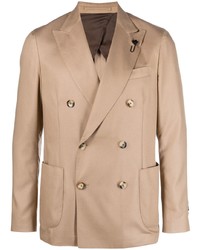Мужской светло-коричневый шелковый двубортный пиджак от Lardini