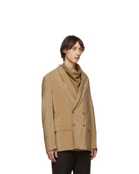 Мужской светло-коричневый шелковый двубортный пиджак от Lemaire