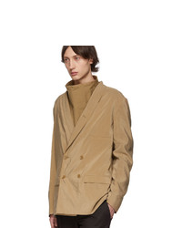 Мужской светло-коричневый шелковый двубортный пиджак от Lemaire