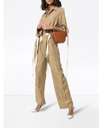 Светло-коричневый шелковый комбинезон от Lee Mathews