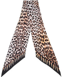 Женский светло-коричневый шелковый шарф с леопардовым принтом