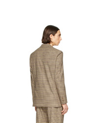 Мужской светло-коричневый шерстяной двубортный пиджак в клетку от Nanushka