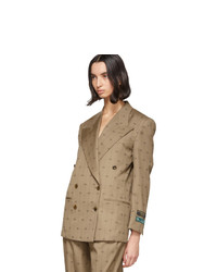 Женский светло-коричневый шерстяной двубортный пиджак от Gucci