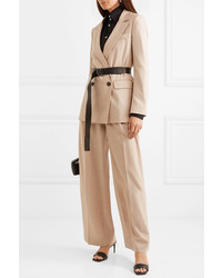 Женский светло-коричневый шерстяной двубортный пиджак от Casasola