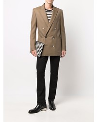 Мужской светло-коричневый шерстяной двубортный пиджак от Balmain
