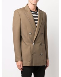 Мужской светло-коричневый шерстяной двубортный пиджак от Balmain