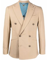 Мужской светло-коричневый шерстяной двубортный пиджак от Maurizio Miri