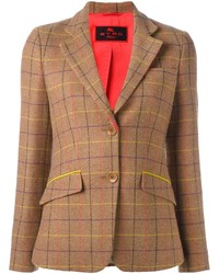 Женский светло-коричневый шерстяной пиджак в шотландскую клетку от Etro