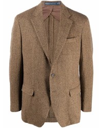 Светло-коричневый шерстяной пиджак с узором "в ёлочку"