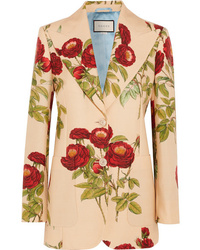 Светло-коричневый шерстяной пиджак с цветочным принтом