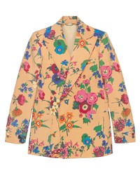 Мужской светло-коричневый шерстяной пиджак с цветочным принтом от Gucci